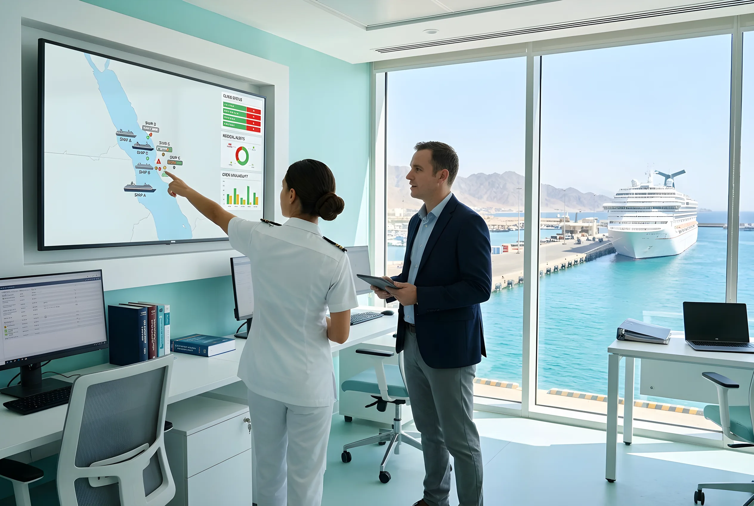 A medical operations room coordinating several vessels