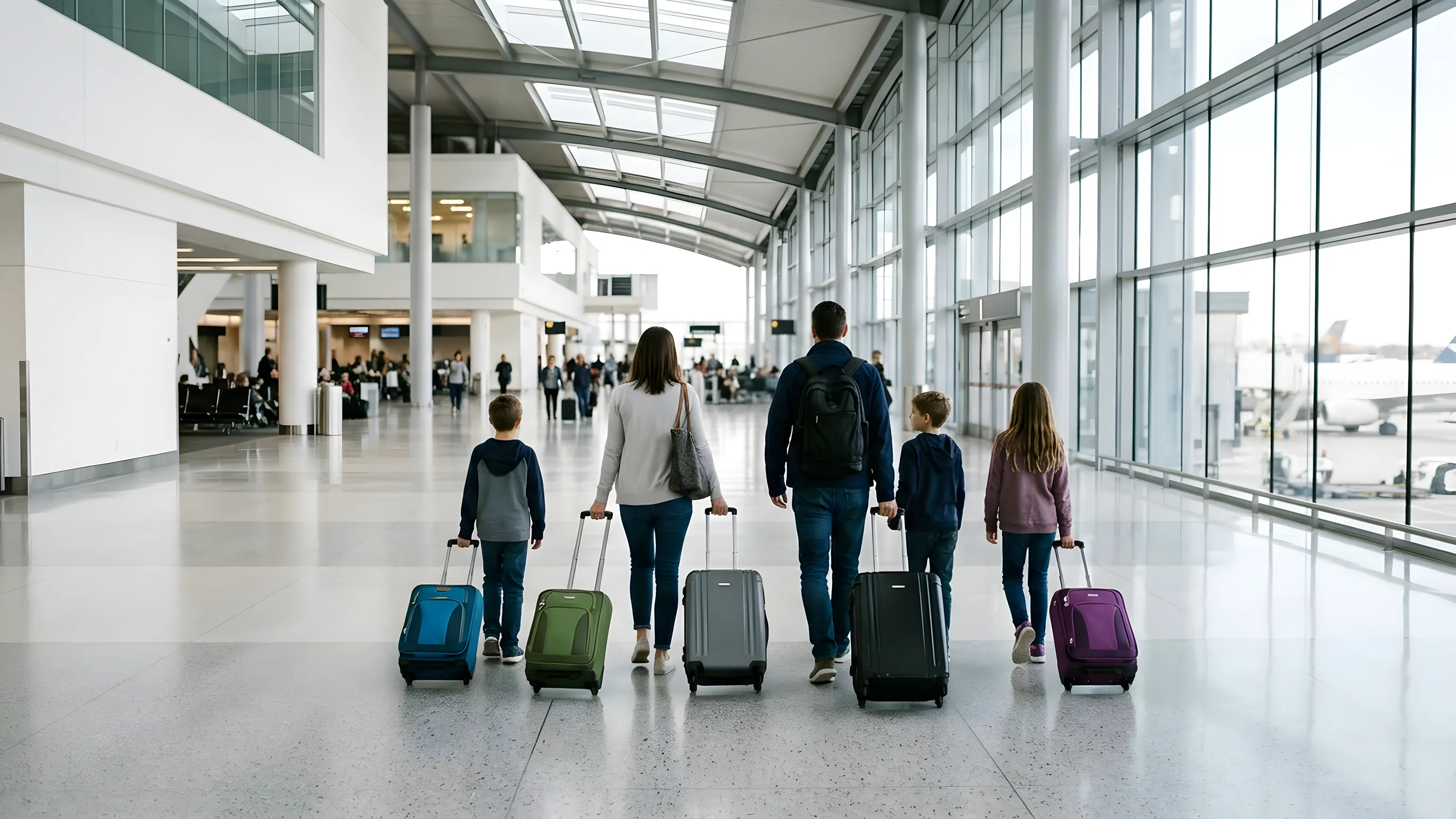 Viajeros internacionales llegando a un aeropuerto